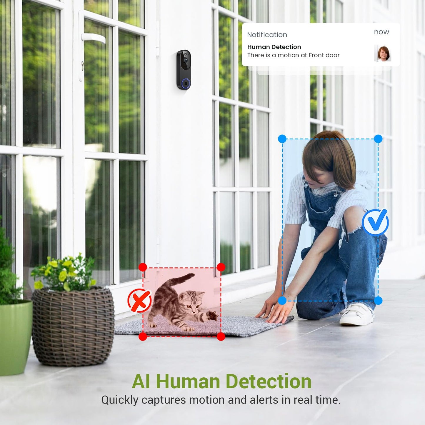 Lunelyx 1080P Wireless Video Doorbell Camera, Outdoor Surveillance Cameras, FHD Live View, Cloud Storage, AI Human Detection, Instant Alert, Night Vision, Two Way Audio, 2.4G WiFi Only