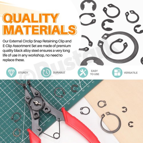 Rustark 312Pcs 4 in 1 Snap Ring Pliers with M1.5-M10 Black E-Clip Circlip Retaining Rings Assortment Kit and M4-M28 C-Clip External Snap Rings Assortment Kit with Tweezers