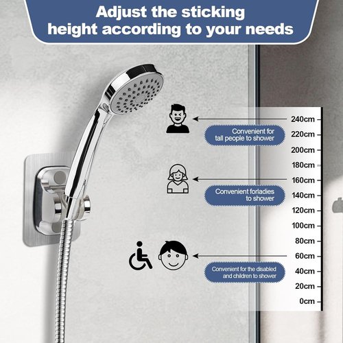 2PC Strong Adhesive Shower Head Holder - Adjustable No Drilling Wall Mount for Shower Wand Holder, Bathroom Shower Bracket with Black & White,Suitable for Installation On Bathroom