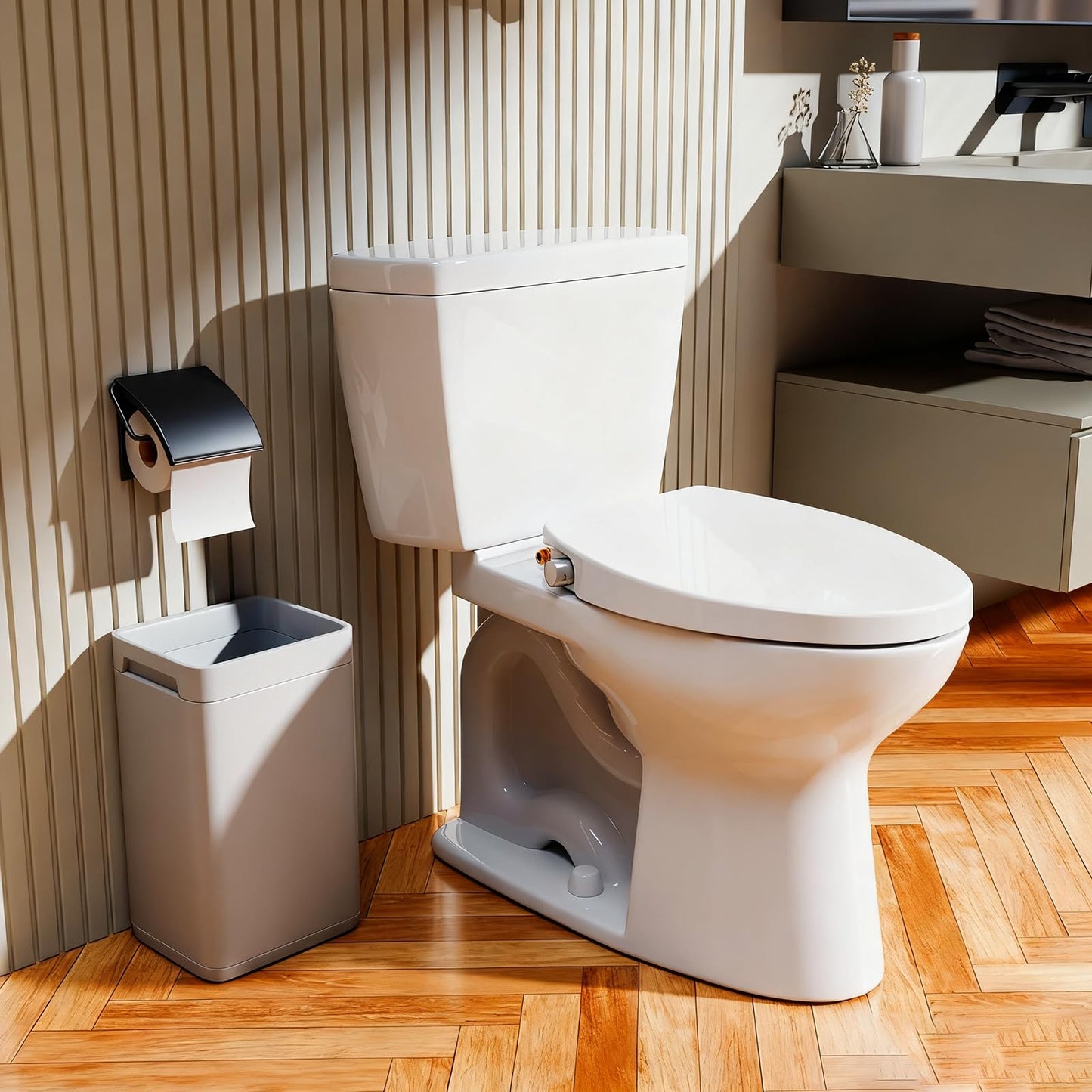 WITMYA Elongated Bidet Toilet Seat with Soft-Close Lid, Self-Cleaning Dual Nozzles, Non-Electric Bidet Seat with Adjustable Water Pressure, White Toilet Seat for Elongated Toilets with Brass
