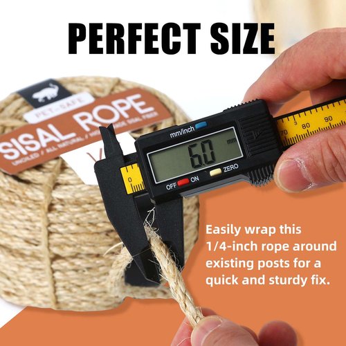 Twisted Sisal Rope 1/4" x 50ft - All Natural Chemical Free, Cat Tree Rope Twine for Scratching Post Repair, Replacement, and Crafts Gardening Home Decorating