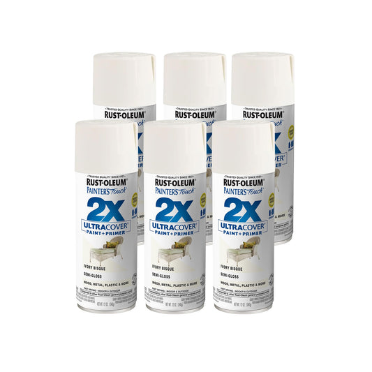Rust-Oleum 249860-6PK Painter's Touch 2X Ultra Cover Spray Paint, 12 oz, Semi-Gloss Ivory Bisque, 6 Pack