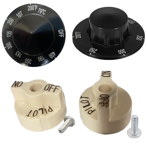 MCAMPAS Comb Gas Valve Beige Knob & 200-400°F Thermostat Dial Knob for Fryers, Range, Braising - 2 Pack