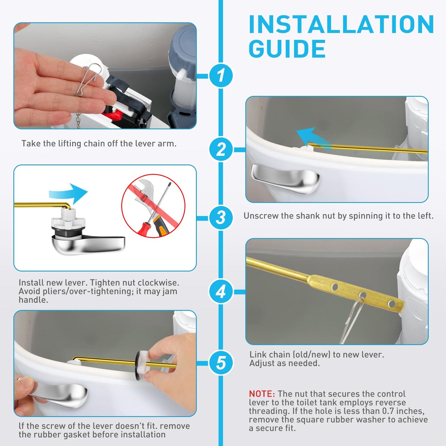Toilet Handle Replacement Kit - American Standard Toilet Flush Handle Replacement, Universal Front Mount toilet lever bowl handle flusher arm tank replacement kit, Metal &Brass Toilet arm Lever &Chain