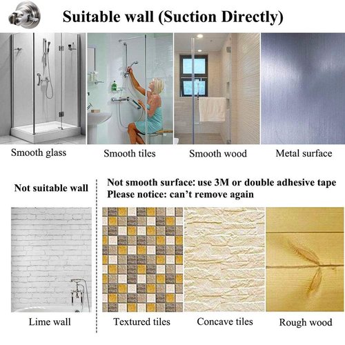 JiePai Suction Cup Shower Head Holder, Adhesive Suction Handheld Shower Head Holder Bracket,Removable Wall Mount Head Holder for Bathroom,Brushed Nickel
