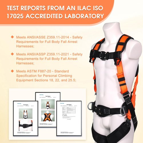 WHITEDEW Fall Protection Premium Safety Harness with Shock Absorbing Lanyard, Vented & Padded Shoulder, Legs & Back - Upgrade 4 Quick Buckles (Orange)