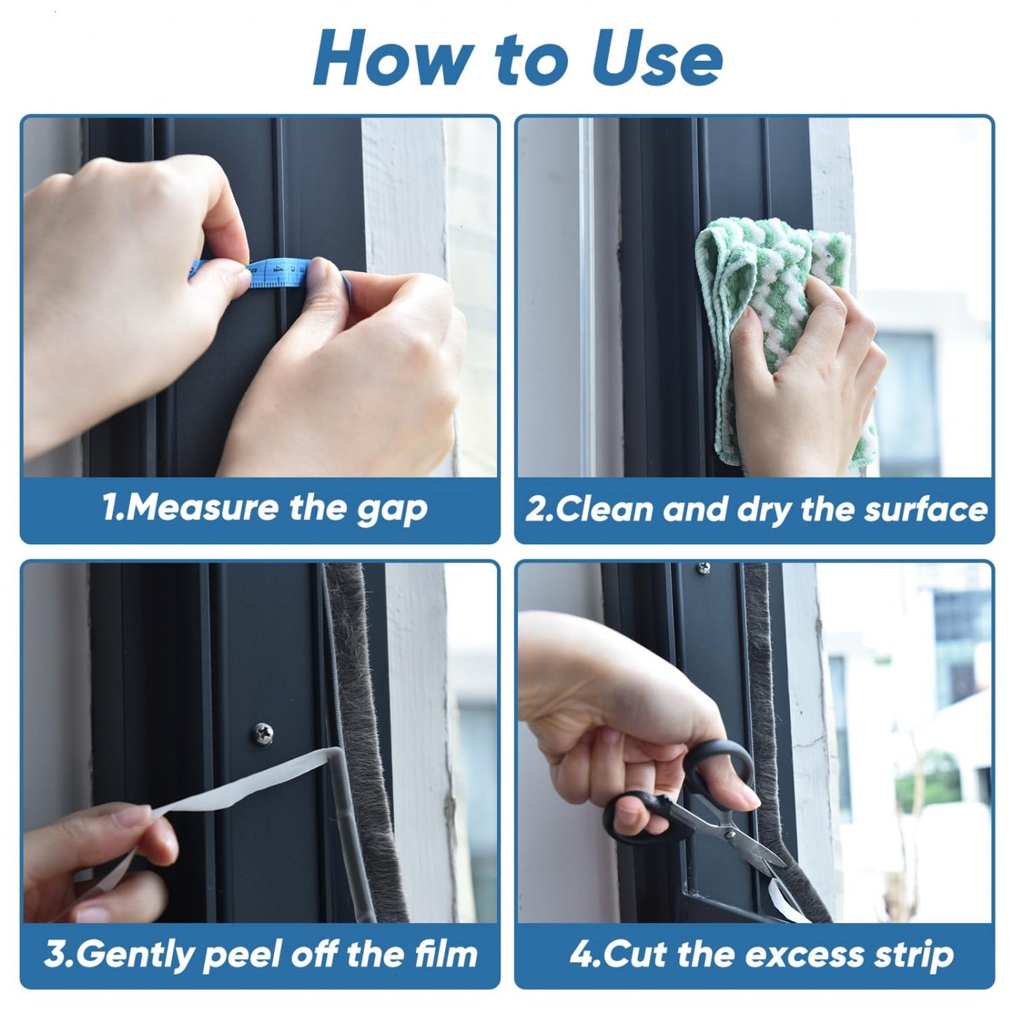 YoleShy 33 Ft Brush Weather Stripping Door Seal Strong Self-Adhesive Weather Stripping Window Seal Soundproofing Windproof Dustproof 0.35 in Wide x 0.2 in Thick, Grey