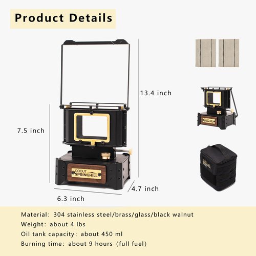 Camping Oil Lantern Emergency Oil Lamp with Handle for Outdoor Lighting Warming Portable Stove for Cooking Black
