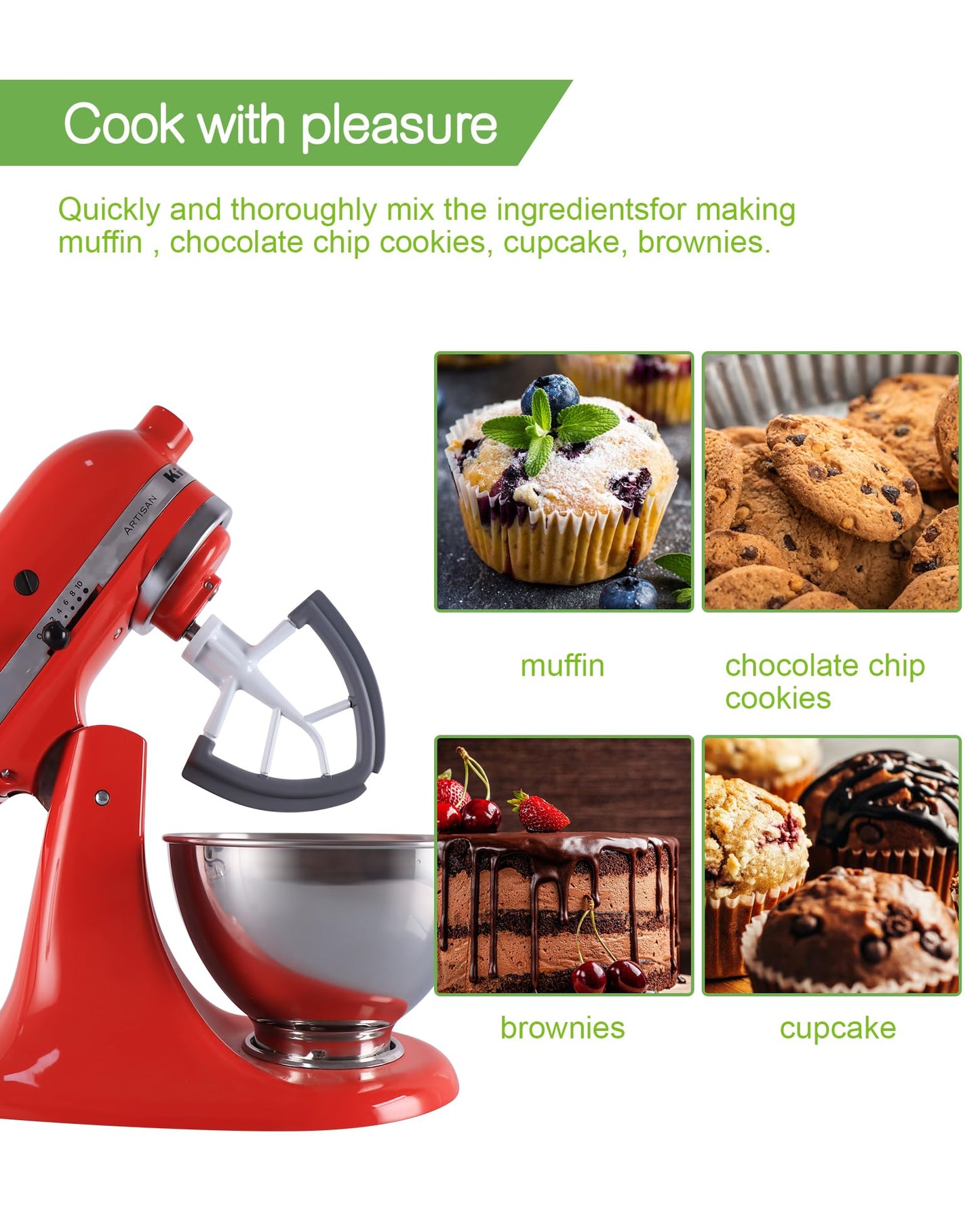 MEET JUICE Flex Edge Beater Work for KitchenAid Mixer Attachments, Compatible with 4.5-5 Quart Tilt-Head Stand Mixers, kitchenAid Paddle with Scraper, Flexible Silicone Edges