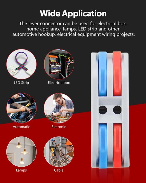 ALITOVE Lever Wire Connectors Push-in 10pcs Quick Connect Wire Splice Connectors Compact Inline Terminals for Electrical Wire Splicing Project, 28-12 AWG, 2 in 2 Out