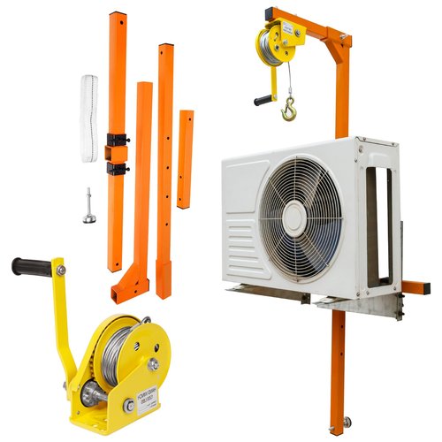 RQR Air Conditioning Crane, Hand Winch Combo, 50 FT Lifting Height Outside Installation Lifting Tool Kit, 450 LBS Load Capacity, for Mini Split, Roof Garage Installation