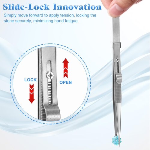4PCS Ball Grabber Piercing, Diamond Tweezers Gem Stone Jewelry Locking Tweezers Precision Stainless Steel Diamond Claw Holder Pick up Tool for Jewelry Making Tiny Objects Electronic Components