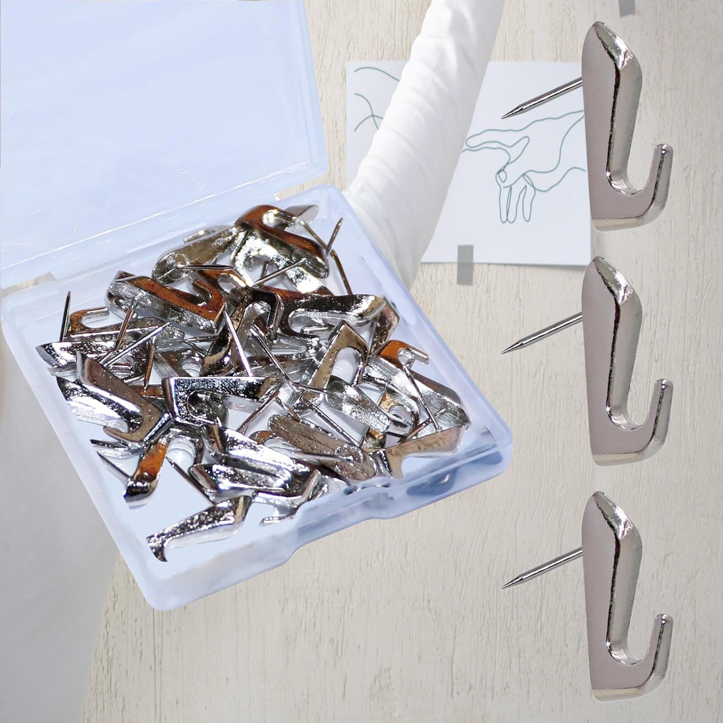 30 PCS Picture Hanging Nails, Thumb Tacks for Wall Hangings, Heavy Duty Wall Tacks for Drywall , Art, Posters, Photos, Hanging Kit with Nails & Hooks (Black)