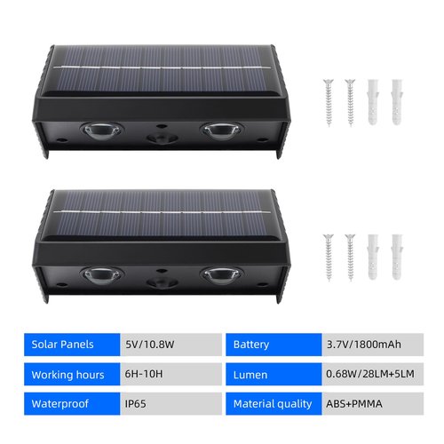 Solar Wall Lights Outdoor Waterproof 3000K Warm White Downlights LED Dusk to Dawn Solar Lights for House Number, Address Sign, Mailbox, Fence