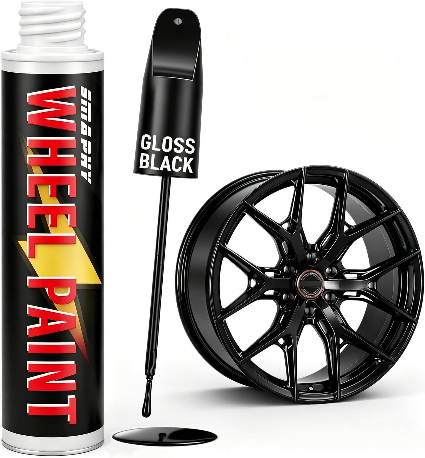 Gloss Black Rim Touch Up Paint, Rim Paint for Curb Rash & Scratch, Car Wheel Scratch Repair Kit for Alloy, Enamel, Metal, Universal Black Automotive Touch Up Paint Pen (1 fl oz)