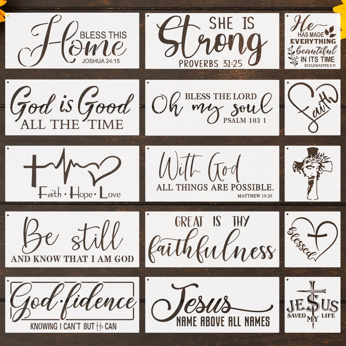 CZONG 15 Pieces Christian Inspirational Stencils Painting on Wood, Bible Sign Motivational Saying Faith God Fidence Be Still Reusable Painting Stencils DIY Farmhouse Wood Signs for Home Office Decor