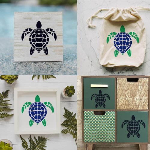 FINGERINSPIRE 5 PCS Turtle Stencil with 1Pc Plastic Paint Brush 5 Sizes Turtles Pattern Plastic Stencil Ocean Theme Template for Painting on Wood Wall Canvas Fabric Furniture DIY Home Decoration