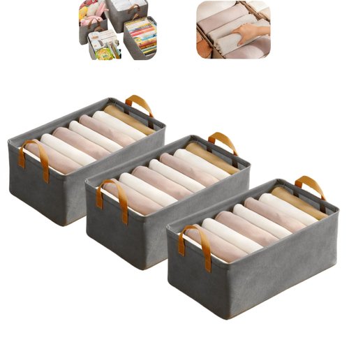 Cation Multi-Functional Folding Wardrobe Storage Box, Pickelect Foldable Closet Organizer with Handles, Space-Saving Drawer Storage for Clothes, Compact Design (18.5x11x7.8Inches) (3, Grey)