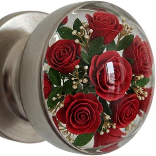 Unique Decorative Door Handle, Retro Round Resin Epoxy Flower Door Knob Retro, reative Artistic Decor for Bedroom, Nature Style Transparent Animal Crystal Doors Knobs (Style B)