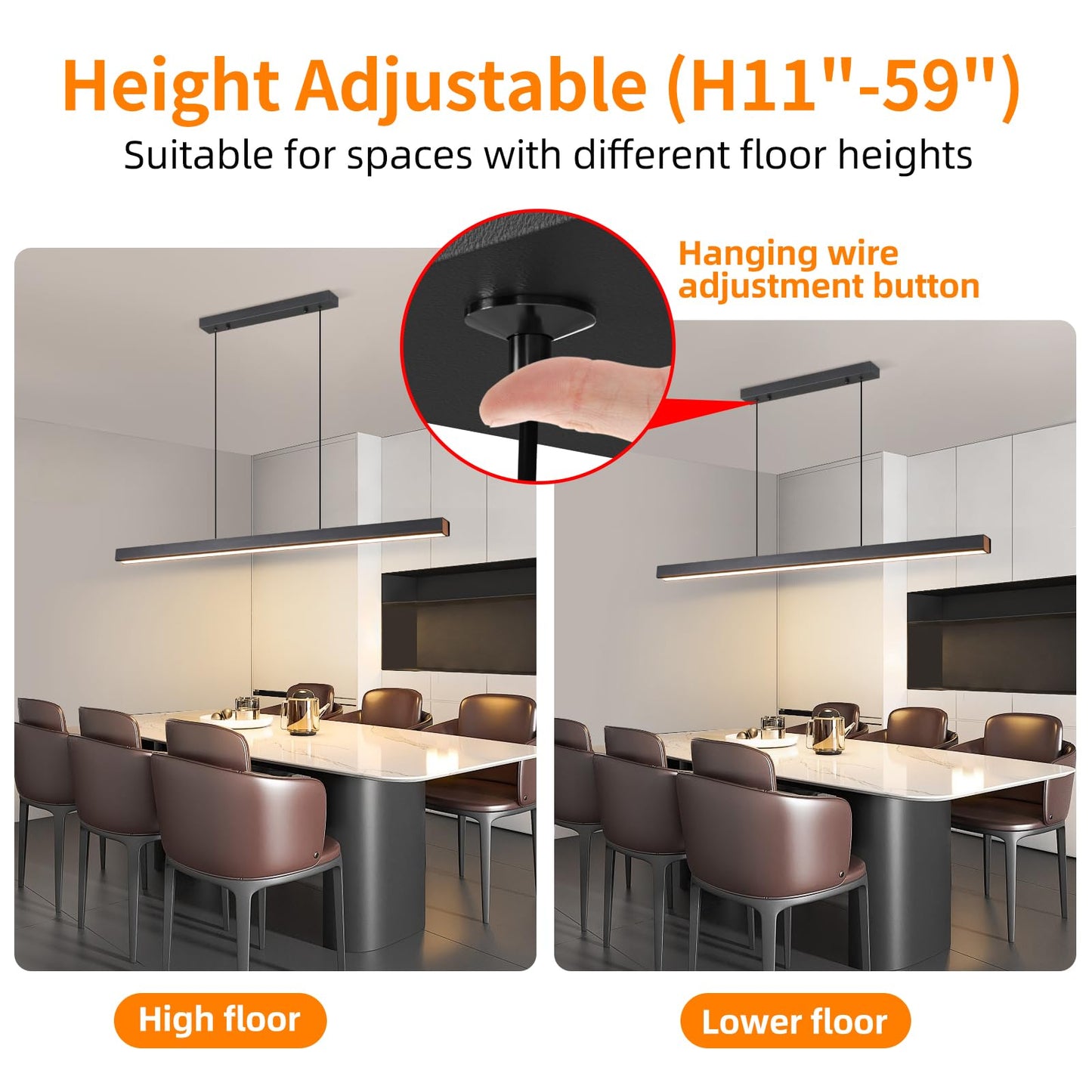 Modern LED Linear Pendant Light, 39IN Ceiling Chandlier Light Fixtures Hanging with Remote Control 3000k-6500K Adjustable Color Temperature Island Light for Dining Room, Kitchen