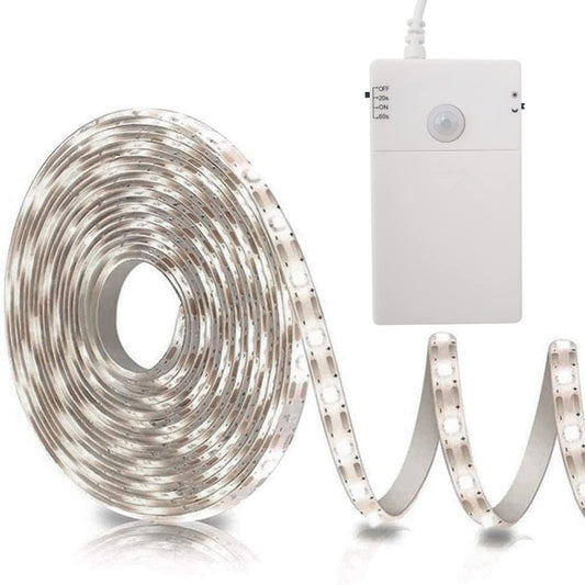 echosari Battery Operated Motion Sensor Cabinet Strip Lights, 9.8Ft 90 LED Counter Closet Strip Light, Motion & Night Sensor Safe Tape Light for Stairs Wardrobe Kitchen (Cool White)