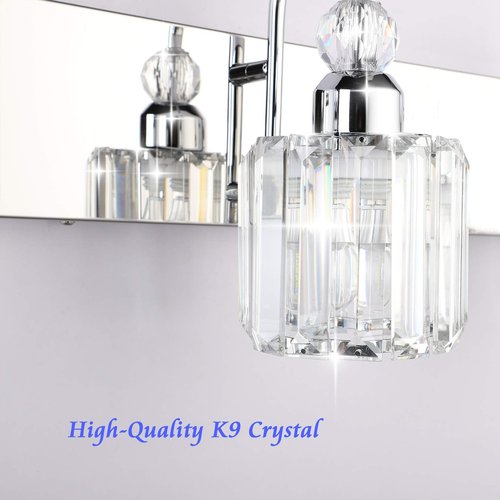 Ralbay Modern LED Crystal Bathroom Vanity Lights 3-Lights Stainless Steel Crystal Vanity Lights Over Mirror Modern Crystal Bathroom Vanity Lighting Fixtures