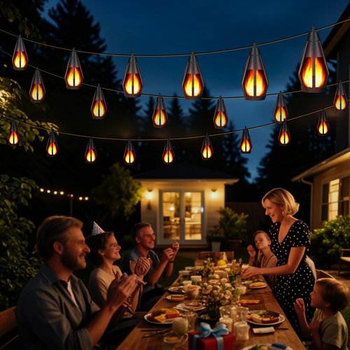 Solar String Lights Outdoor Waterproof, 20ft Outdoor Solar String Lights, Gazebo Lights, Solar Flame Lights with 10 Flickering Flame Bulbs for Outside Camping Backyard Garden Decor