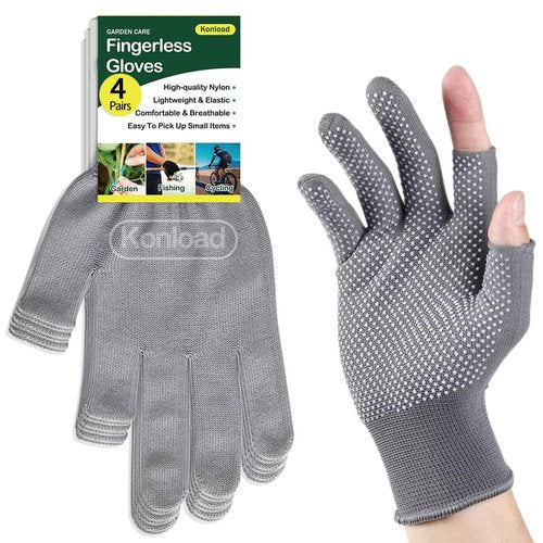 High Dexterity Nylon 13 Gauge Knit Glove with PVC Dots Plam Grip- Lightweight Open Finger Gloves Slip Breathable Fingerless Gloves-4 Pairs