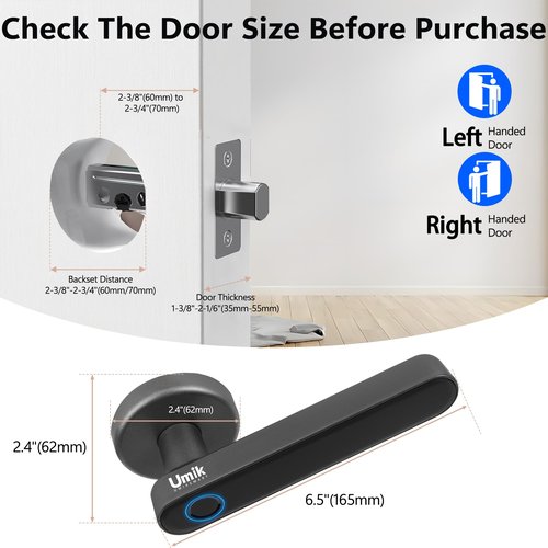 UMIK UMIKSMART Fingerprint Smart Door Lock, Biometric Door Lock with App for Bedroom, Home, Apartment, Hotel (Grey)