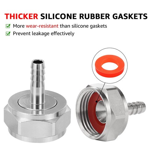 Hilangsan Keg Coupler Barb Connector 1/4'' Barb G5/8 Thread Hex Nut 3/16 Beer Line Connectors with Clamps - 4 Pack