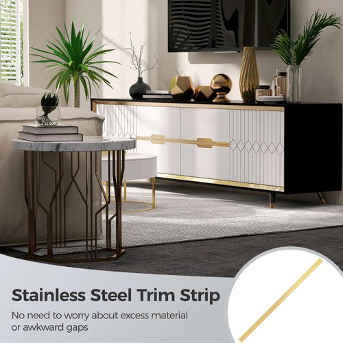 Gold Metal Molding Trim, Peel and Stick Metalized Brushed Finish Molding Trim, Gap Cover Metal Trim Strip with Brushed Finish for Mirror Frame, Wall, Fireplace and Home DIY Decoration (32.8 ft x 0.78 inch)
