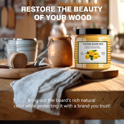 Premium Cutting Board Finish Wax - Natural Beeswax and Carnauba Wax - Enriched with Lemon & Orange Oils - for Wood Butcher Blocks, Wooden Bowls, and Utensils - Natural Wood Conditioner - 3.5oz