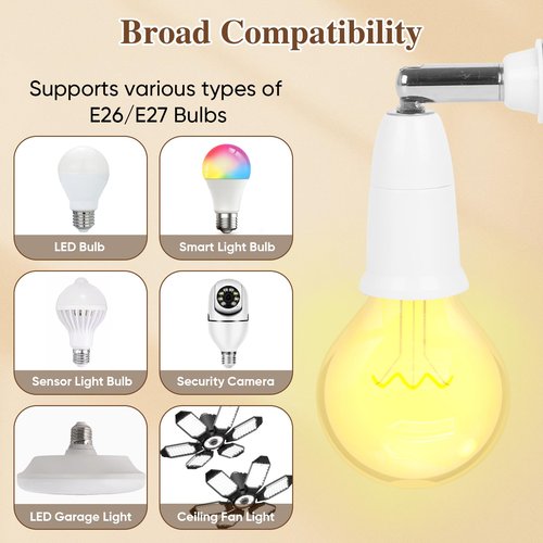 3 Pack Light Socket Extender, E26/E27 4.5 Inch Light Socket Extension, Vertical 180°Horizontal 350° Adjustable Medium Screw Base Light Bulb Extension Socket