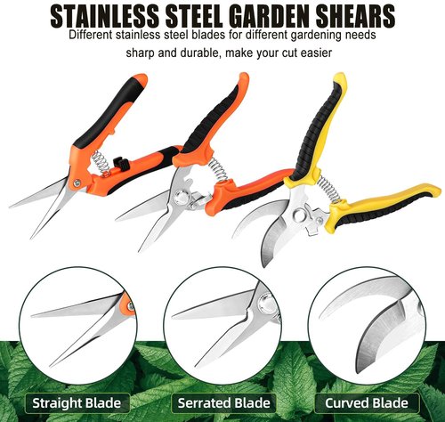 3-Pack Stainless Steel Garden Pruning Shears Set, for Trimming Branches, Flowers, and Lawn, Pruning Snips and Clippers