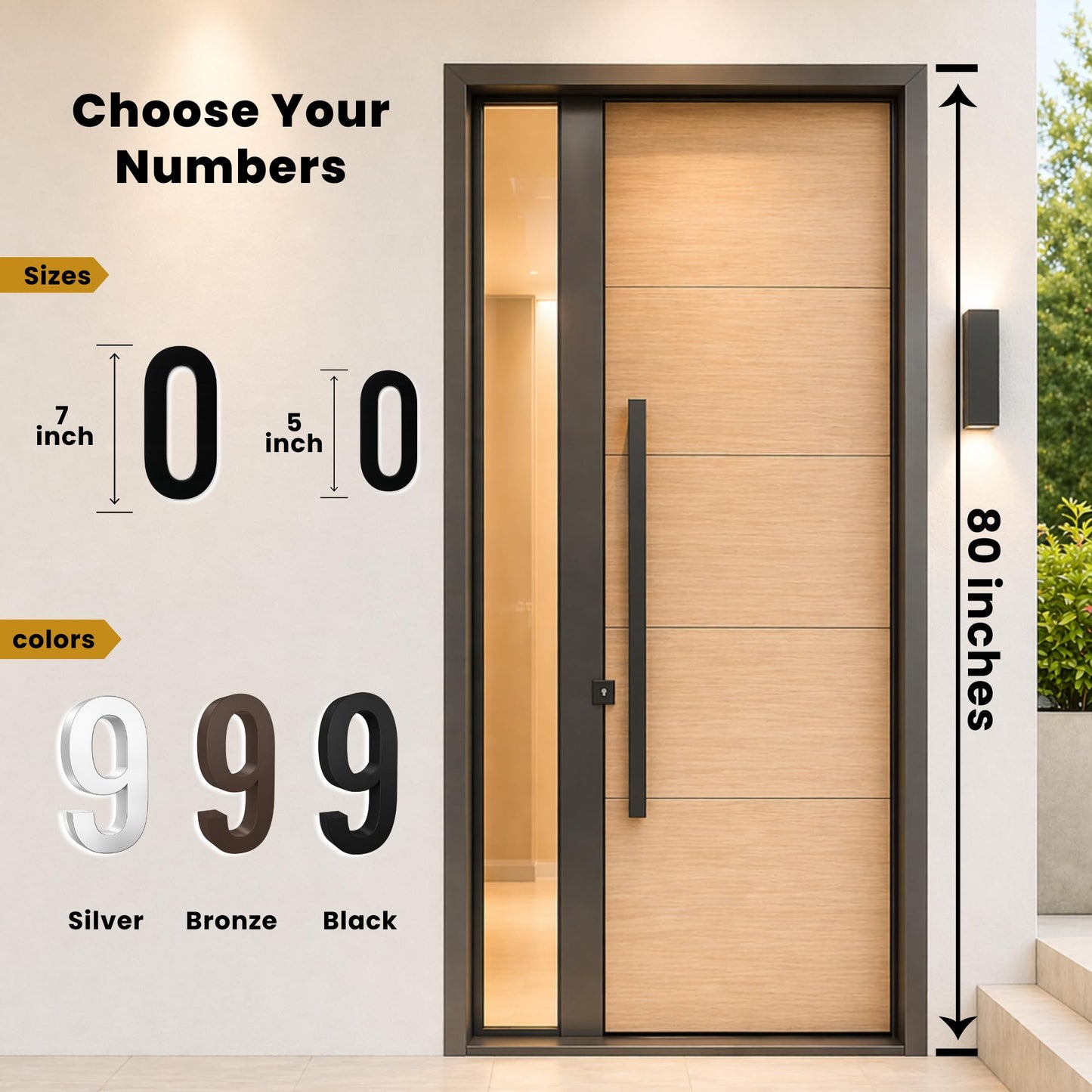 7 Inch LED House Numbers, ABS-Polymer, Premium Quality, Backlit LED 5000K Illuminated Home Address Number, Lighted House Numbers, Modern Address Numbers (0, Black)