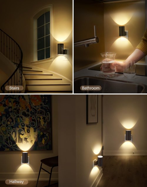 Night Lights Plug into Wall, LED Plug in Night Light, Dusk to Dawn Light Sensor, 0-100LM Adjustable Brightness Wall Light, Soft White 3000K, Dimmable Night Lights for Hallway Bedroom Stairway, 2 Pack