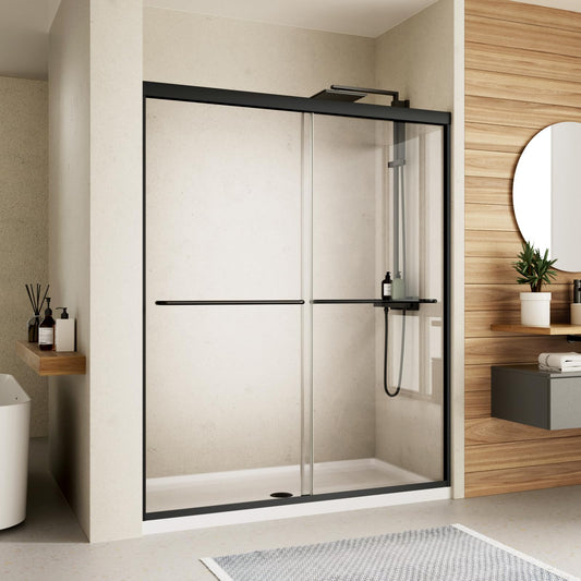 Royal Guard Double Sliding Shower Door,56-60" W x 70" H Semi-Frameless Sliding Glass Shower Door with 1/4'' (6mm) Clear SGCC Tempered Glass,Bypass Shower Enclosure,Matte Black