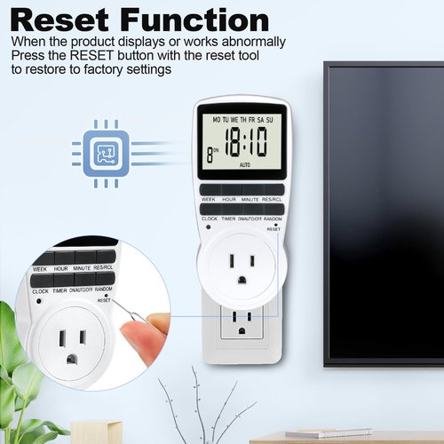 Digital Timer Outlet Plug Timers for Electrical Outlets Indoor, 24 Hour Programmable Outlet Timers with Built-in Battery, 16 Groups On/Off Light Plug in Timer Socket for Home