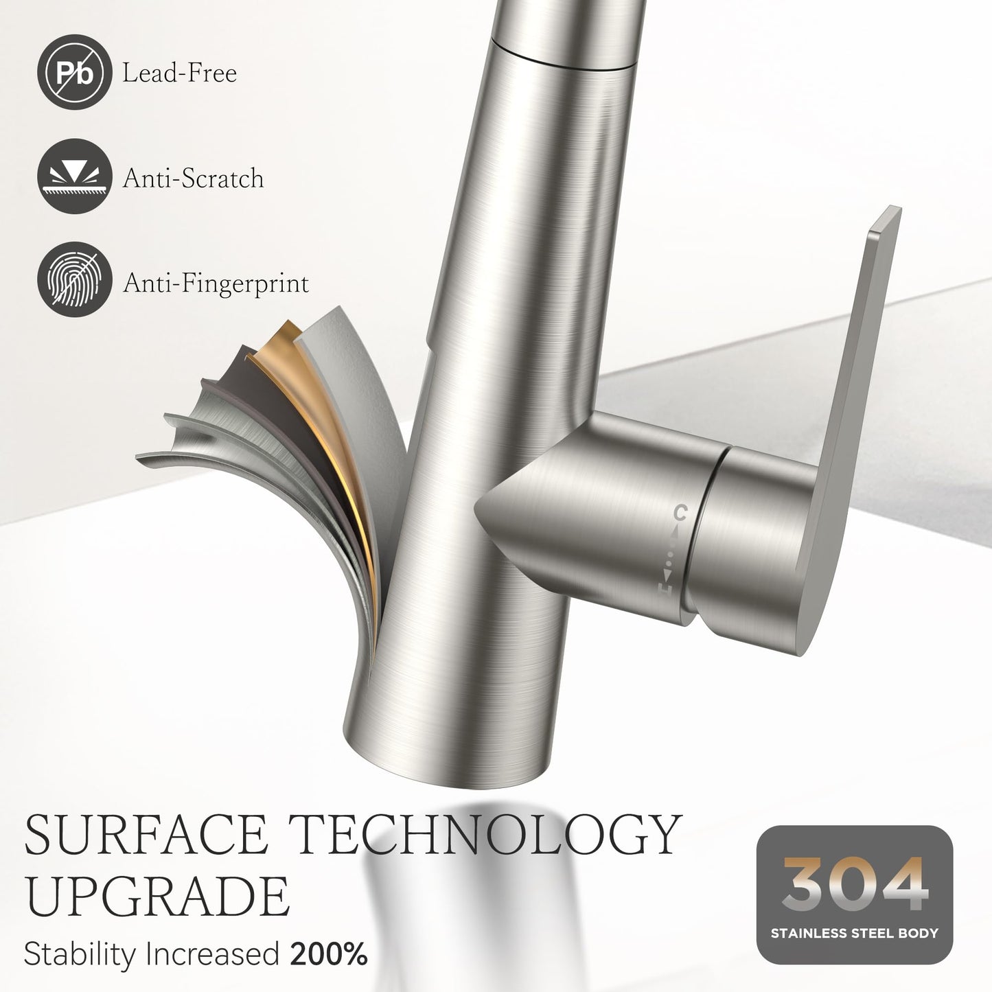 FORIOUS High Kitchen Faucet with Pull Down Sprayer Brushed Nickel, High Arc Stainless Steel Faucet for Kitchen Sink Single Handle 3 Modes with Deck Plate for 1 or 3 Hole, Fit for RV Bar Laundry