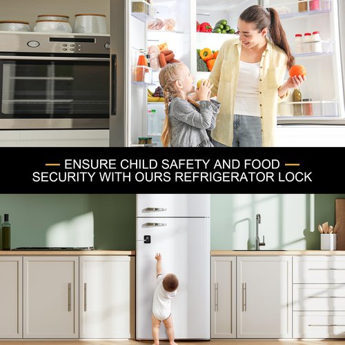 TIJTJHC Fridge Lock, 2PCS Upgraded Refrigerator Lock for Freezer, Cabinets and Drawers, Air Fryer, Closets, Windows, Doors, Durable ABS with Adhesive Backing, Easy Install, No Tools Needed, Black