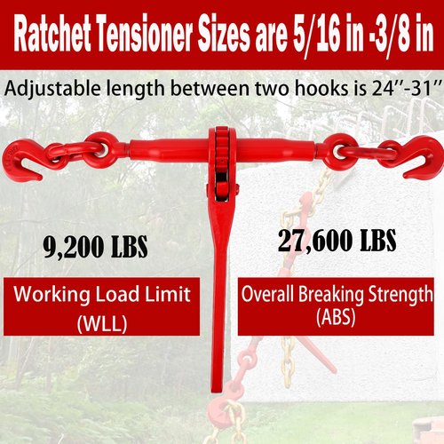 Chain Binder Kit 5/16"-3/8" 2Pcs, Ratchet Load Binders 9200 lbs Working Load Limit, G70 5/16"×10ft Heavy Duty Ratchet Binders and Chains with Grab Hooks for Truck, Tie Down, Hauling, Towing