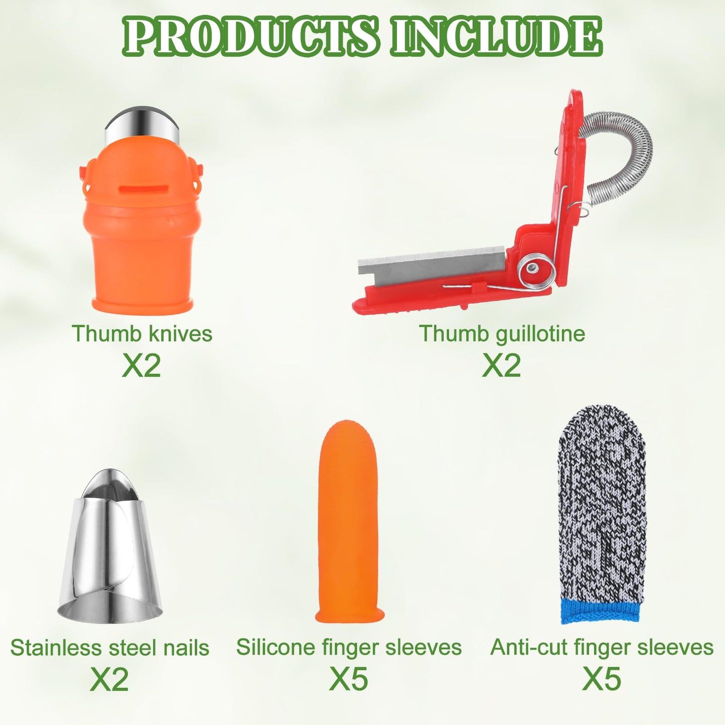 16 Pcs Gardening Thumb Knife Set, Thumb Knife for Harvesting, Stainless Steel Nail Cutters, Silicone Finger Protectors, Plant Picking, Vegetable Pruning, Garden Tool Set (Orange)