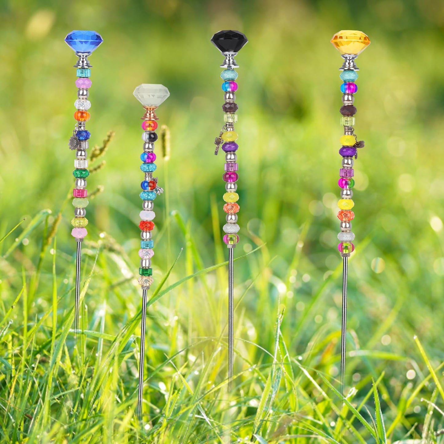 45 Pcs 8/32 Inch Threaded Rod Sets Include 15 Pcs M4 Screw Rod with 15 Pcs Metal Hex Nuts and 15 Pcs Beaded for Beaded Garden Stake Rods