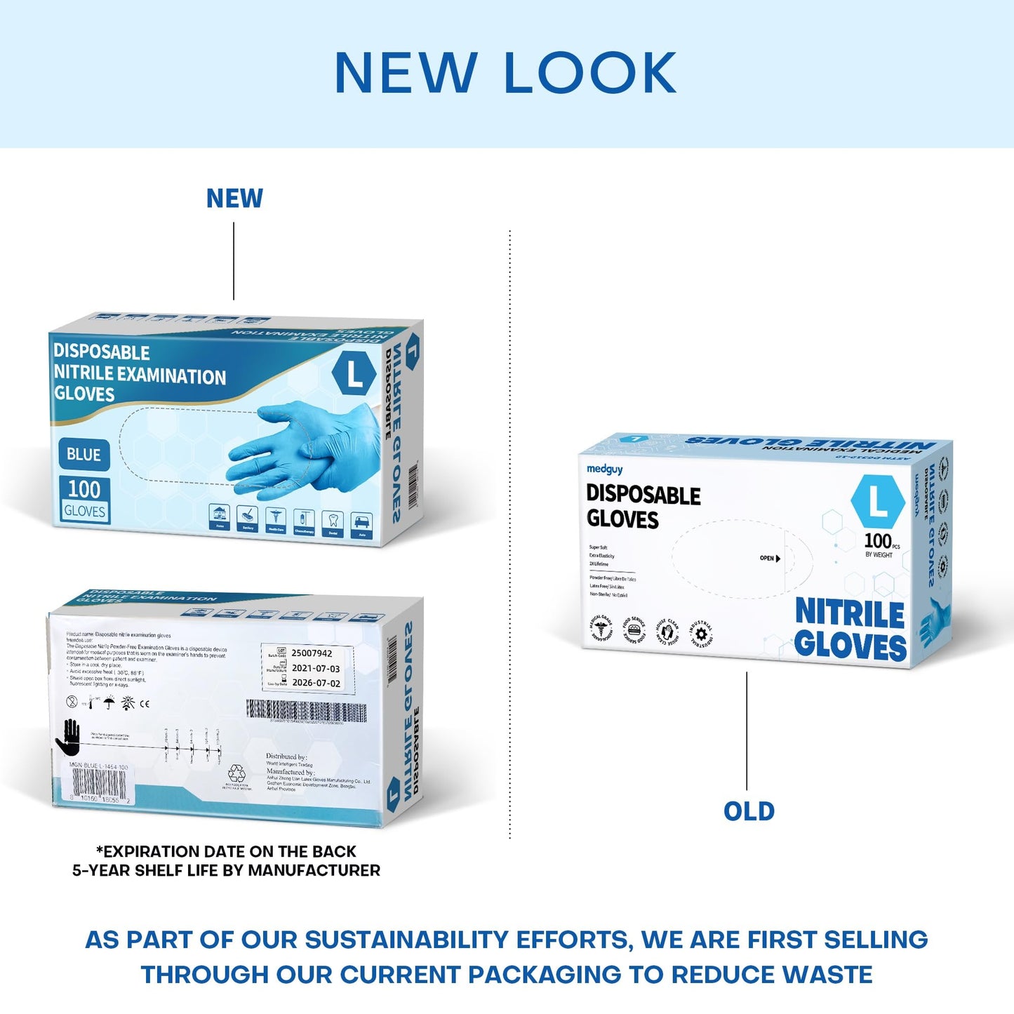 Medguy Powder-Free Nitrile Exam Gloves, 4.5 Mil, 100 Pcs Blue Disposable Latex-Free Food-Safe Medical Cleaning Cooking Gloves (Large)