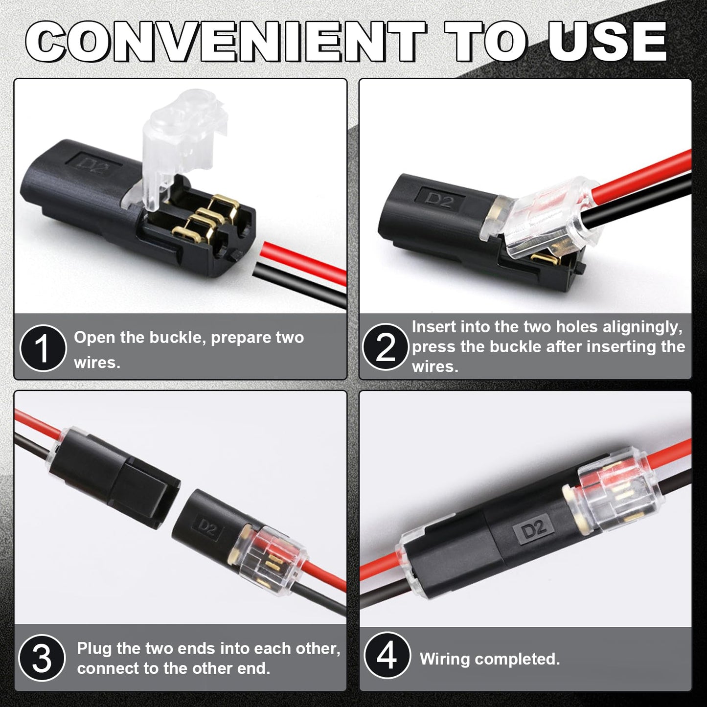20Pcs Double Wire Plug in Connector, LED Light Strip Low Voltage Connectors 2 Pin with Locking Buckle - Quick Connect, No Wire Stripping Cutting