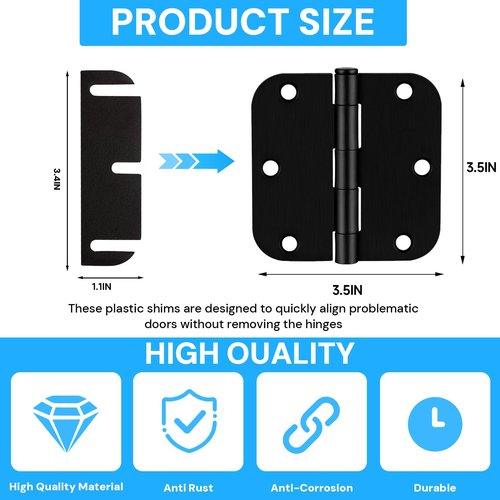 Door Hinge Shims, Filling Gaps in Interior Doors Adjusting The Spacing to Align Them, Used to Solve Problems Such As Door Air Leakage, Can Be Trimmed,3.5 Inch (10, 3.5 Inch Hinge Shims)
