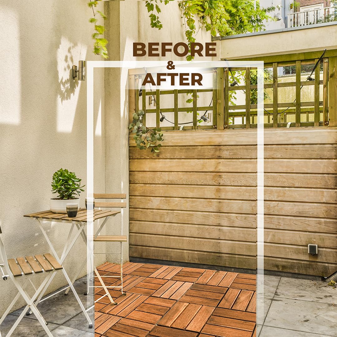 AN68 Premium Acacia Wood Interlocking Deck Tiles – Set of 9 pcs, 12"x12", Waterproof Outdoor Patio Flooring, Weather-Resistant Wooden Tiles for Balcony, Backyard, Indoor & Outdoor Use (Natural)