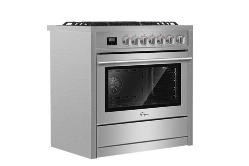 Empava Freestanding Slide-in Gas Range Stove, 5 Deep Recessed Burners Cooktop,4.3 Cu. Ft. Rapid Convection Oven Capacity, Digital Timer with Heavy-Duty Cast Iron Grates, Stainless-Steel,36 Inch