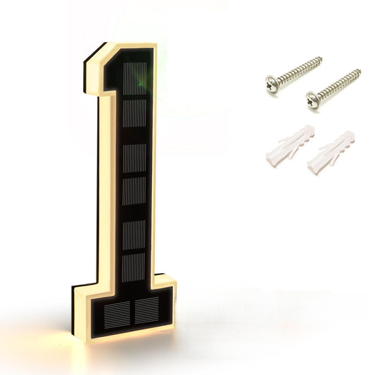 KUZEOLON 9 Inch Solar-Powered Outdoor House Number Light, No Wiring, Light Up House Numbers for Outside with Solar Panel, Waterproof LED Address Numbers for Home (1-9) (number1)