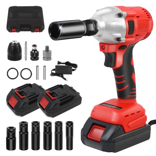 ALSO GO Cordless Impact Wrench 1/2", Electric Impact Gun 450N.m/330Ft-lbs, 20V High Torque Power Impact Driver, 2 Batteries & Fast Charger, 6 Sockets, Variable Speed for Car Repair/Truck/Mower/DIY